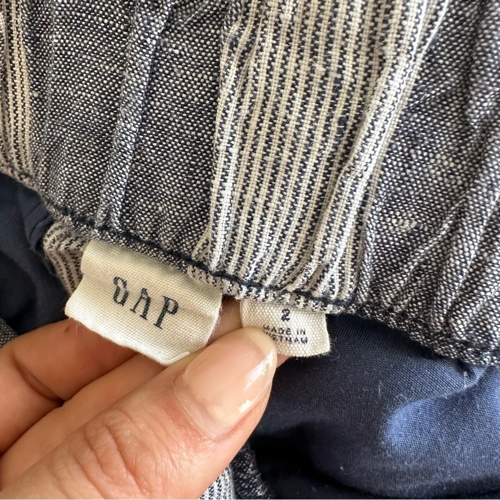 GAP Hi Rise Stripe Cropped Wide Leg Linen Pants Lagenlook Vacation Clean Blue - Picture 8 of 11